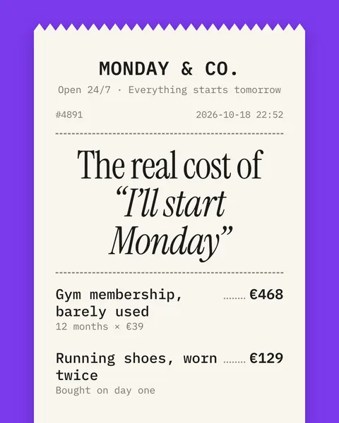 Slide 2, receipt: gym membership, barely used